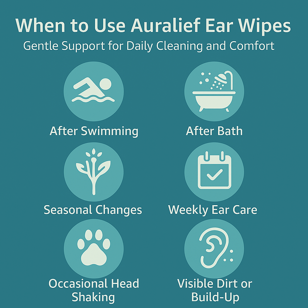 Multi-use benefits of Auralief Ear Wipes including wax removal and odor control